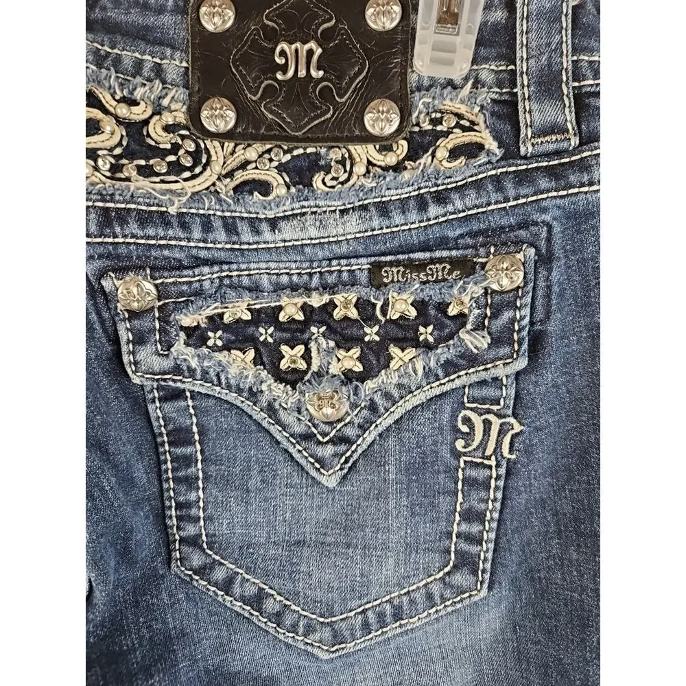 Miss Me Jeans 31 “Signature Boot” JP7054B Embellished Sequin Flap Pocket Jeans
